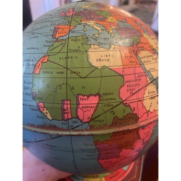 1950's J Chein & Co Tin 7 1/2 Inch World Globe Made in NJ USA Vintage Toy0 - Picture 4 of 4